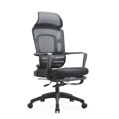  Ergonomic High-Back Office Desk Chair - Lumbar Support, Breathable Mesh Back, Headrest, Armrests, Adjustable Reclining, Retractable Footrest