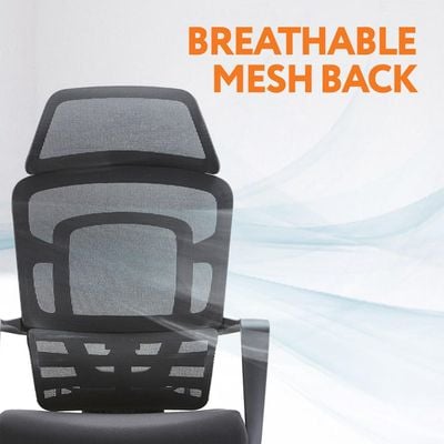  Ergonomic High-Back Office Desk Chair - Lumbar Support, Breathable Mesh Back, Headrest, Armrests, Adjustable Reclining, Retractable Footrest