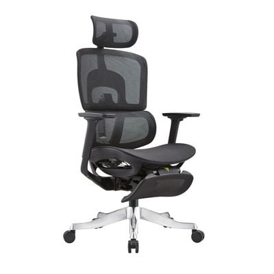 Premium Office Chair - Ergonomic Dynamic Backrest, Synchro Reclining, High-Back, Lumbar Support, Breathable Mesh - Adjustable Headrest, Footrest, Seat Depth, Soft 3D Armrests - Aluminum Base