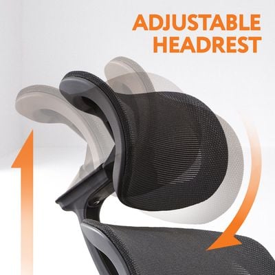 Premium Office Chair - Ergonomic Dynamic Backrest, Synchro Reclining, High-Back, Lumbar Support, Breathable Mesh - Adjustable Headrest, Footrest, Seat Depth, Soft 3D Armrests - Aluminum Base