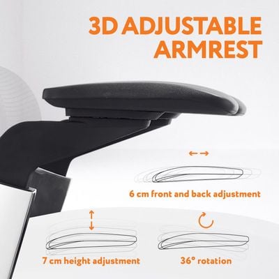 Premium Office Chair - Ergonomic Dynamic Backrest, Synchro Reclining, High-Back, Lumbar Support, Breathable Mesh - Adjustable Headrest, Seat Depth, Soft 4D Armrests - Aluminum Frame