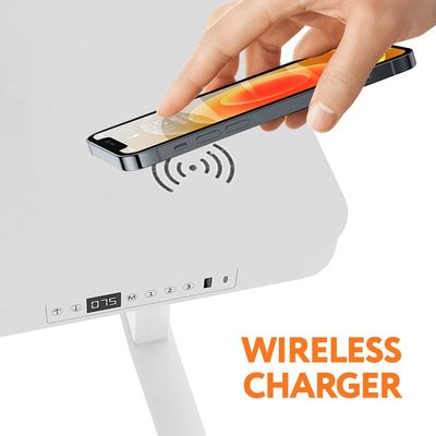 Electric Height Adjustable Desk-Sit-Stand Workstation with Drawer, Wireless Charging, Tempered Glass, Memory Control, Child Lock, Dual USB and Type-C Ports-White Home Office Desk