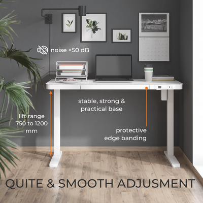 Electric Height Adjustable Desk - Sit-Stand Workstation with Drawer, Wireless Charging, Tempered Glass, Memory Control, Child Lock, Dual USB and Type-C Ports - White Home Office Desk Electric Height Adjustable Desk - Sit-Stand Workstation with Drawer, Wireless Charging, Tempered Glass, Memory Control, Child Lock, Dual USB and Type-C Ports - White Home Office Desk