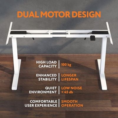 Electric Height-Adjustable Standing Desk Frame, Ergonomic Sit-Stand Workstation, Customizable Height, Dual Motor Design, Smart Controller for Home & Office, White (Frame Only)