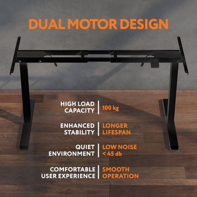 Electric Height-Adjustable Standing Desk Frame, Ergonomic Sit-Stand Workstation, Customizable Height, Dual Motor Design, Smart Controller for Home & Office, Black (Frame Only)