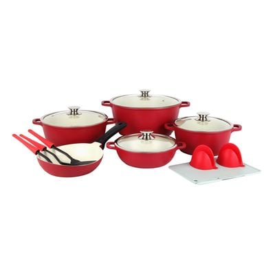 Delcasa 16 Piece Non-Stick Ceramic Coated Cookware Set DC3436 Diecast Aluminum Body with 5-Layer Coating, CD Bottom, Bakelite Handles and Glass Lid