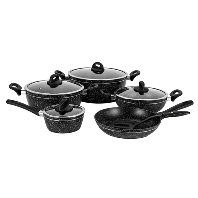 Delcasa 10 Pcs Non Stick Induction Cookware Set Aluminum With Granite Coating With 5 Layer Construction