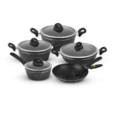 Delcasa 10 Pcs Non Stick Induction Cookware Set Aluminum With Granite Coating With 5 Layer Construction