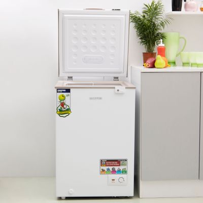 120L Gross/100L Net Capacity Free Standing Chest Freezer With Compressor Switch Off Function, LED Light, Lock & Key, High Efficiency Monolithic Foaming, 1 Food Basket, Adjustable Thermostat 120 L 100 W GCF1206WAH White