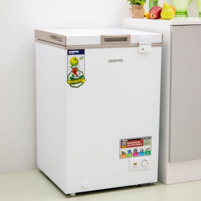 120L Gross/100L Net Capacity Free Standing Chest Freezer With Compressor Switch Off Function, LED Light, Lock & Key, High Efficiency Monolithic Foaming, 1 Food Basket, Adjustable Thermostat 120 L 100 W GCF1206WAH White