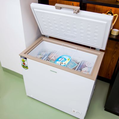 250L Chest Freezer Adjustable Thermostat -18Â°C Frozen Temperature | 1pc Food Basket | Compressor Switch off function , 100% HCF & FCKW Free | 125W, High efficiency Monolithic Foaming| LED Light with Lock & Key 250 L GCF2506WAH White