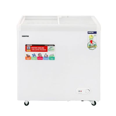 Geepas Chest Showcase Freezer-Convertible Freezer And Fridge Function | Faster Cooling Long Lasting Freshness With Temperature Control 260 L 220 W GCF2622SG White