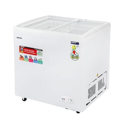 Geepas Chest Showcase Freezer-Convertible Freezer And Fridge Function | Faster Cooling Long Lasting Freshness With Temperature Control 260 L 220 W GCF2622SG White