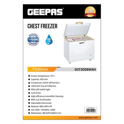 300L Gross/260L Net Capacity Freestanding Chest Freezer With Compressor Swith Off Function, LED Light, Lock & Key, High-Efficiency Monolithic Foaming, 2 Food Basket, Adjustable Thermostat 350 L 155 W GCF3006WAH White