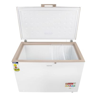 Geepas Chest Freezer, Freestanding Chest Freezer | 350L Deep Freezer with Adjustable Thermostat | 2pc Food Basket Included | LED Light | Comes with Lock & Key 350 L GCF3506WAH White