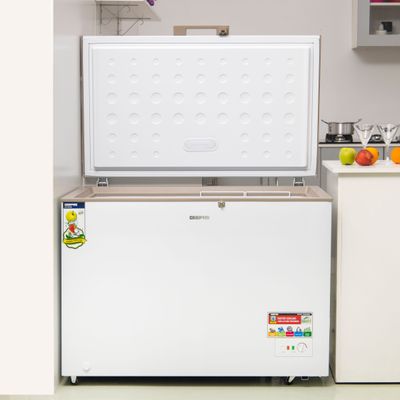 Geepas Chest Freezer, Freestanding Chest Freezer | 350L Deep Freezer with Adjustable Thermostat | 2pc Food Basket Included | LED Light | Comes with Lock & Key 350 L GCF3506WAH White