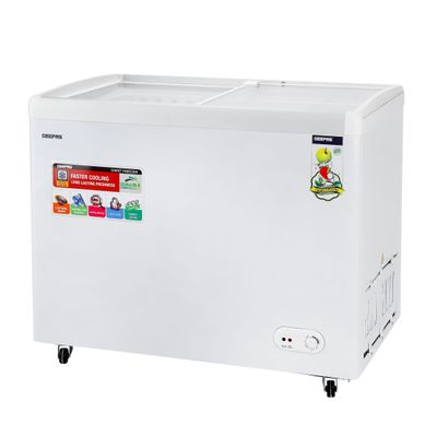 Faster Cooling Chest Showcase Freezer Convertible Freezer and Fridge Function Long Lasting Freshness with Temperature Control 220 W GCF3523SG White