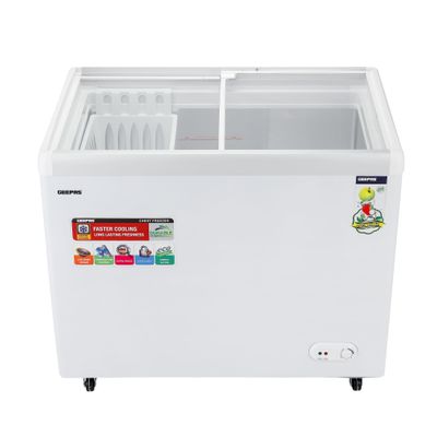 Faster Cooling Chest Showcase Freezer Convertible Freezer and Fridge Function Long Lasting Freshness with Temperature Control 220 W GCF3523SG White