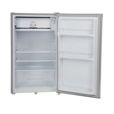 Geepas 110L Gross/ 95L Net Capacity, Direct Cool Single Door Defrost Refrigerator With Silver Finish, Recessed Handle, Glass Shelves, Transparent Door Basket, Adjsutable Front Wheel, Lock & Key, Low Noise GRF119SPE Silver