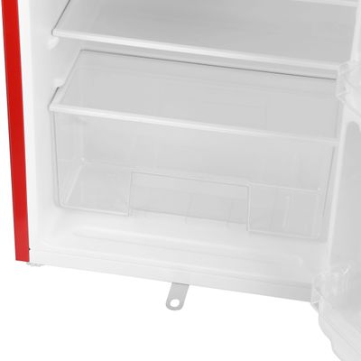 120L Gross/92L Net Capacity, Single Door Mini Defrost Refrigerator With Retro Premium Design, Bottle Opener, Glass Shelves, Transparent Door Basket, Lock & Key, Low Noise, Low Voltage, Adjustable Front Wheel. GRF1202RXE Red