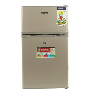 125L Gross/85L Net Capacity, Double Door Defrost Refrigerator With Rapid Cooling Function, Tropic Type, CFC Free, Interior Lamp, Adjustable Leg, Hook & Key, Outside Condenser  Fridge - 60L/Freezer- 25L capacity GRF1259GPE Metallic grey