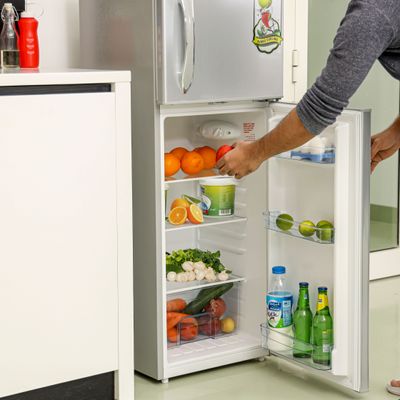 180L Double Door Refrigerator - Durable Double Door Refrigerator, Fast Cooling & Preserves Freshness, Low Noise, Energy Efficient, In-Built Deodorizer, Tempered Glass Shelves 132L Net Capacity, Fridge capacity -98L, Freezer Capacity-34L 120 W GRF1856SPN Silver