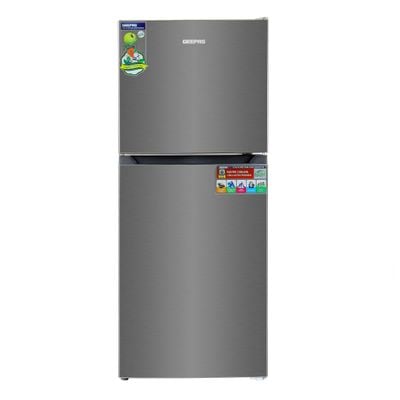 Geepas 250L Gross-180L Net Capacity, No Frost Double Door Refrigerator With Multi Air Flow, Stainless Steel Body, Recessed Handle, Tempered Glass Shelves, Faster And Deep Cooling, LED Internal Lamp, Ice Tray, Egg Tray GRF2522SXN Grey