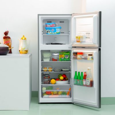 250L Gross-180L Net Capacity, No Frost Double Door Refrigerator With Multi Air Flow, Stainless Steel Body, Recessed Handle, Tempered Glass Shelves, Faster And Deep Cooling, LED Internal Lamp, Ice Tray, Egg Tray GRF2522SXN Grey