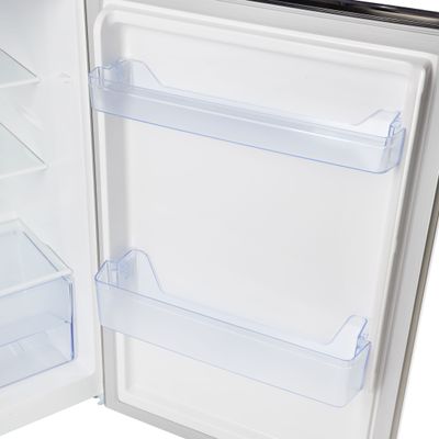 Geepas 250L Gross-180L Net Capacity, No Frost Double Door Refrigerator With Multi Air Flow, Stainless Steel Body, Recessed Handle, Tempered Glass Shelves, Faster And Deep Cooling, LED Internal Lamp, Ice Tray, Egg Tray GRF2522SXN Grey