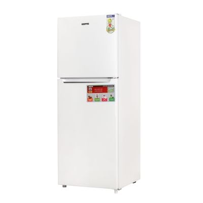 Geepas 270L Gross/ 200L Net Capacity No Frost Double Door Refrigerator With Multi Air Flow, Refrigerator Crisper Box, Big Vegetable Box, Grip Handle Glass Shelves, Chrome Bottle Handle & Chiller Shelves, Transparent Door Basket GRF2708WPN White