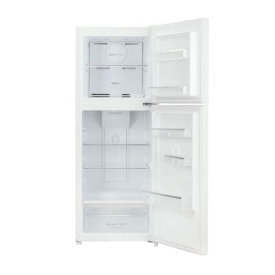 Geepas 270L Gross/ 200L Net Capacity No Frost Double Door Refrigerator With Multi Air Flow, Refrigerator Crisper Box, Big Vegetable Box, Grip Handle Glass Shelves, Chrome Bottle Handle & Chiller Shelves, Transparent Door Basket GRF2708WPN White