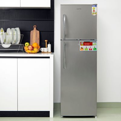 320L Gross / 251L Net Capacity, No Frost Double Door Free Standing Refrigerator With Multi air Flow, Twist Ice Maker, Temperature Control, Stainless Steel Finish, Glass Shelves, Fridge - 198L/Freezer- 53L capacity GRF3207SSXXN Silver