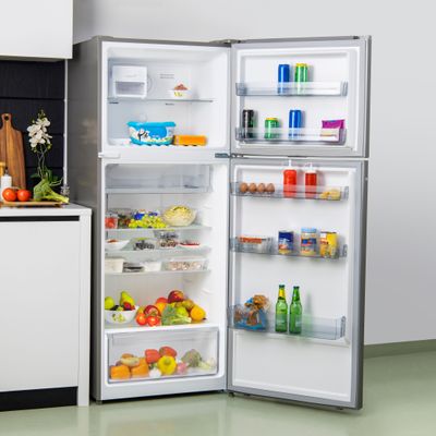 500L Gross/420L Net Capacity No Frost Double Door Refrigerator With Multi Airflow, Recessed Handle, Lock & Key, LED Interior Light, Ice Tray, Egg Tray, Unbreakable Glass Shelves, Large Crisper Drawer With Humidity Control,  Fridge - 325L/Freezer- 95L capacity GRF5109SXHN Silver