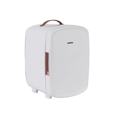 Geepas Mini Refrigerator Ideal for Home and Car With Semiconductor Direct Cooling AC/DC Working| Easy to Carry Perfect for Camping, and Picnic 2 Year Warranty 10.0 L GRF63052 White,Gold