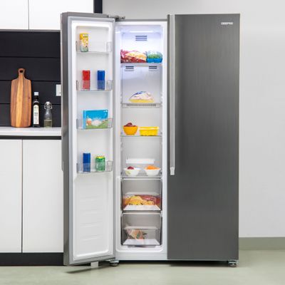 550L Gross/436L Net Capacity No Frost Side By Side Refrigerator With Multi air Flow, Digital Control Temperature Display, Inverter Compresspr, Tempered glass Shelves, Twist Ice Maker, 4 Cooling Modes, Door Open Alarm,  Fridge - 291L/Freezer- 145L capacity GRFS5520SXHN Silver