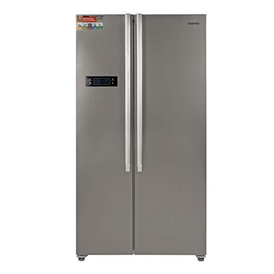 Geepas 550L Gross/436L Net Capacity No Frost Side By Side Refrigerator With Multi air Flow, Digital Control Temperature Display, Inverter Compresspr, Tempered glass Shelves, Twist Ice Maker, 4 Cooling Modes, Door Open Alarm,  Fridge - 291L/Freezer- 145L capacity GRFS5520SXHN Silver