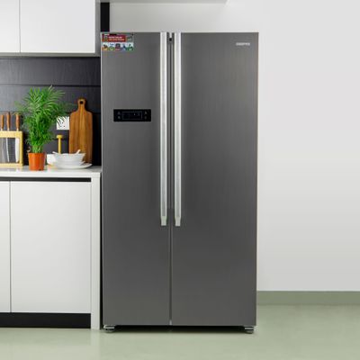 550L Gross/436L Net Capacity No Frost Side By Side Refrigerator With Multi air Flow, Digital Control Temperature Display, Inverter Compresspr, Tempered glass Shelves, Twist Ice Maker, 4 Cooling Modes, Door Open Alarm,  Fridge - 291L/Freezer- 145L capacity GRFS5520SXHN Silver