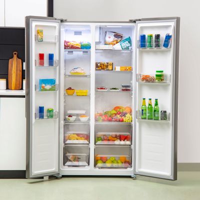 550L Gross/436L Net Capacity No Frost Side By Side Refrigerator With Multi air Flow, Digital Control Temperature Display, Inverter Compresspr, Tempered glass Shelves, Twist Ice Maker, 4 Cooling Modes, Door Open Alarm,  Fridge - 291L/Freezer- 145L capacity GRFS5520SXHN Silver