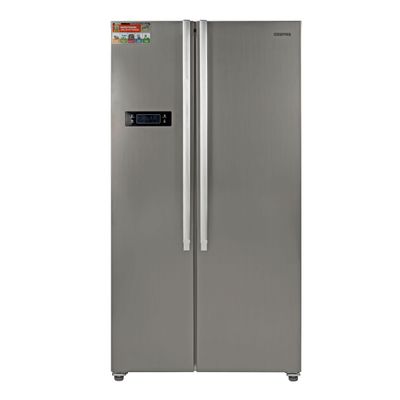 Geepas 650L Gross/521L Net Capacity No Frost Side By Side Refrigerator With Inverter Compressor, Tempered Glass Shelf, Twist Ice Maker, LED Lighting, Digital Control Temperature Display  Fridge - 344L/Freezer- 177L capacity GRFS6521SXHN Silver