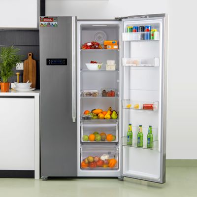 650L Gross/521L Net Capacity No Frost Side By Side Refrigerator With Inverter Compressor, Tempered Glass Shelf, Twist Ice Maker, LED Lighting, Digital Control Temperature Display  Fridge - 344L/Freezer- 177L capacity GRFS6521SXHN Silver