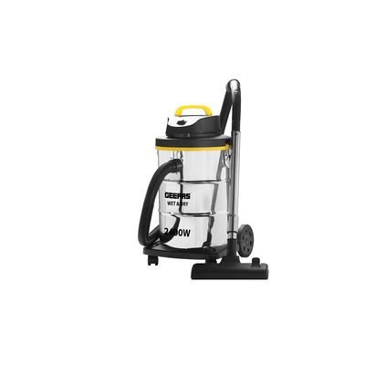 Geepas Wet and Dry Stainless Steel Vacuum Cleaner with Elegant Body, Adjustable Suction on Handle / Power Rating : AC 220 â€“ 240 (50/60 Hz) 25 L 2300 W GVC19011N Silver/Black/Yellow