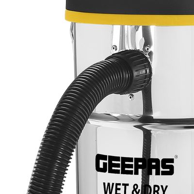 Wet and Dry Stainless Steel Vacuum Cleaner with Elegant Body, Adjustable Suction on Handle / Power Rating : AC 220 â€“ 240 (50/60 Hz) 25 L 2300 W GVC19011N Silver/Black/Yellow