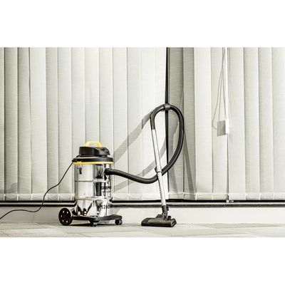 Wet and Dry Vacuum Cleaner | 1200W Stainless Steel Drum Tank with Powerful Copper Motor |Comfortable Handle, Rolling wheels with Easy Parking Nozzle & Dust Full Indicator 23 L 1200 W GVC19012 Silver/Black/Yellow