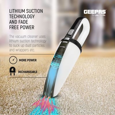 Vacuum Cleaner| Rechargeable And Handheld, Wet & Dry 400 ML Dust Bag Capacity With LED Indicator Light| Lithium Technology Low Noise| Crevice Nozzle, Small Brush And Wall Mount Bracket| HEPA Filter| Home And Office Use 0.4 L 75 W GVC19015UK Black/White