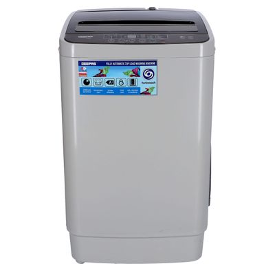 Geepas Fully Automatic Top Loaded Washing Machine 6kg - Auto-Imbalance, Gentle Fabric Care, Turbo Wash, Anti Vibration & Noise, Child Lock, Stainless Steel Drum GFWM6800LCQ White/Black