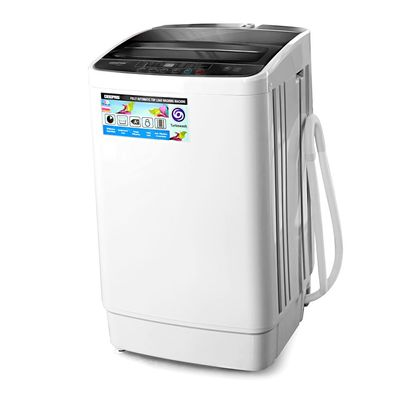 Geepas Fully Automatic Top Loaded Washing Machine 6kg - Auto-Imbalance, Gentle Fabric Care, Turbo Wash, Anti Vibration & Noise, Child Lock, Stainless Steel Drum GFWM6800LCQ White/Black