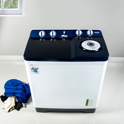 Twin Tub Semi-Automatic Washing Machine 13 Kg| 7Kg Spin Capacity Equipped with Strong Pulsator and Air Dry Spinning Function| Efficient Performance and Classic Design| Perfect for Home, Apartments | 1 Year Warranty 820 W GSWM18014N White/Blue