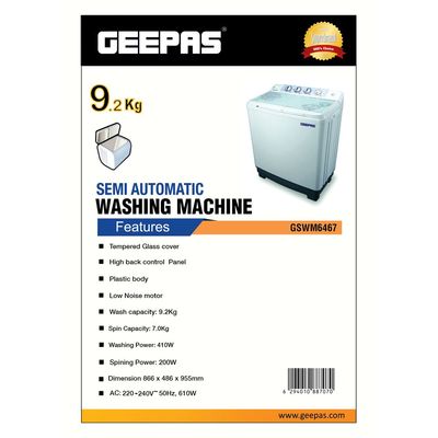 Twin Tub Semi-Automatic Washing Machine 9.2 Kg | 7 Kg Spin Capacity Powerful Motor High Back Control Panel Top Load Washing Machine| Tempered Glass Cover, Low Noise Motor, Magic Filter GSWM6467N White