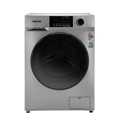 Geepas Fully Automatic Washing Machine GWMF10140, Automatic Front Load Washing Machine, Equipped With 15 Programs Including Quick Wash, Steam Wash, Cotton, Child Lock, 10 KG Capacity And 69L Drum Cap. 10 kg 2000 W GWMF10140SRM Silver/Black