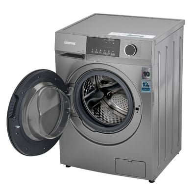 Geepas Fully Automatic Washing Machine GWMF10140, Automatic Front Load Washing Machine, Equipped With 15 Programs Including Quick Wash, Steam Wash, Cotton, Child Lock, 10 KG Capacity And 69L Drum Cap. 10 kg 2000 W GWMF10140SRM Silver/Black